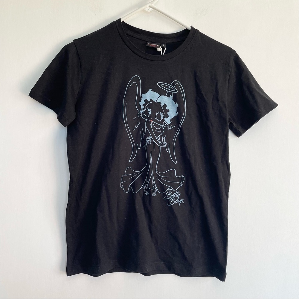 NWT Betty Boop Black Graphic Tee Angel Wings Womens Cut Tshirt Size S